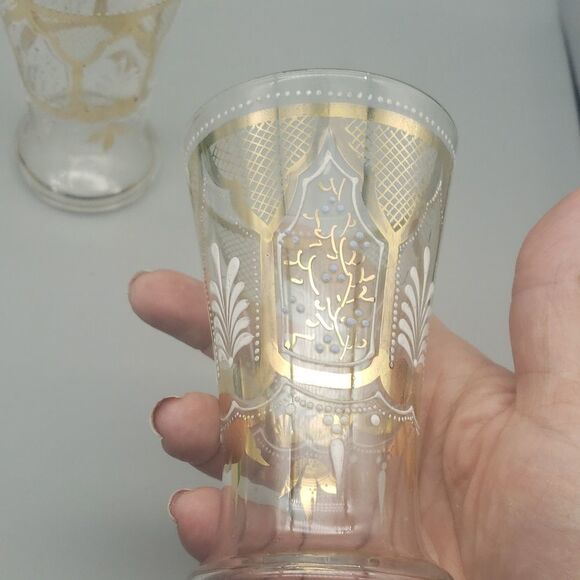 Vintage gold trimmed clear juice glasses set of two - Picture 2 of 10